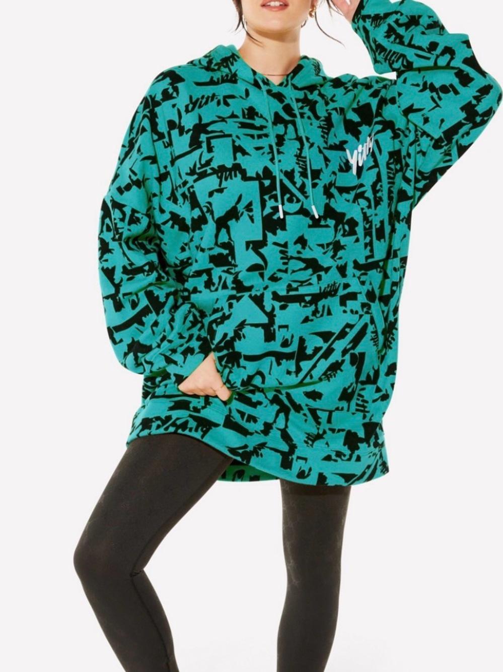 YITTY Teal and Black Oversized Cowl Hoodie Sweater